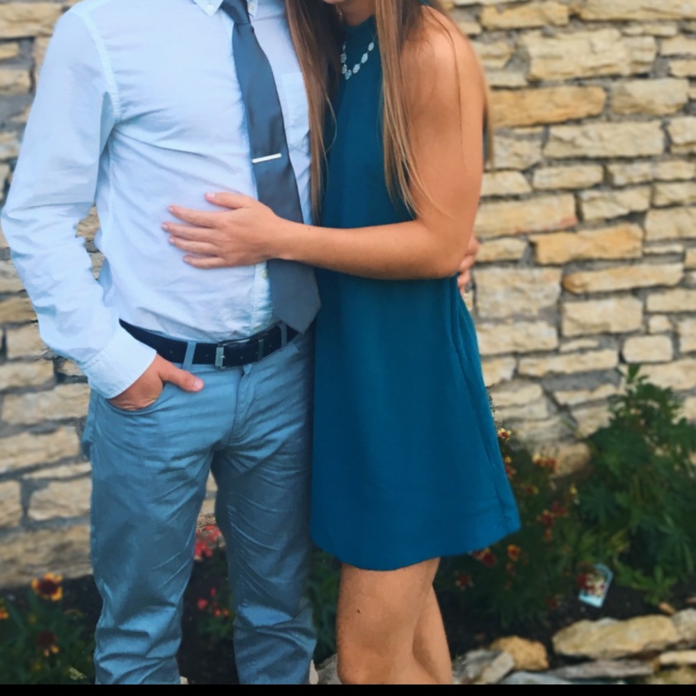 Sleeveless green/blue mini dress